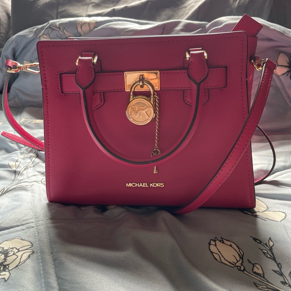 Michael Kors Hamilton Fuchsia Small Leather Satchel - Picture 2 of 10